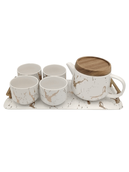 Ceramic Marble Tea Set with Rectangular Tray - Home And Trends