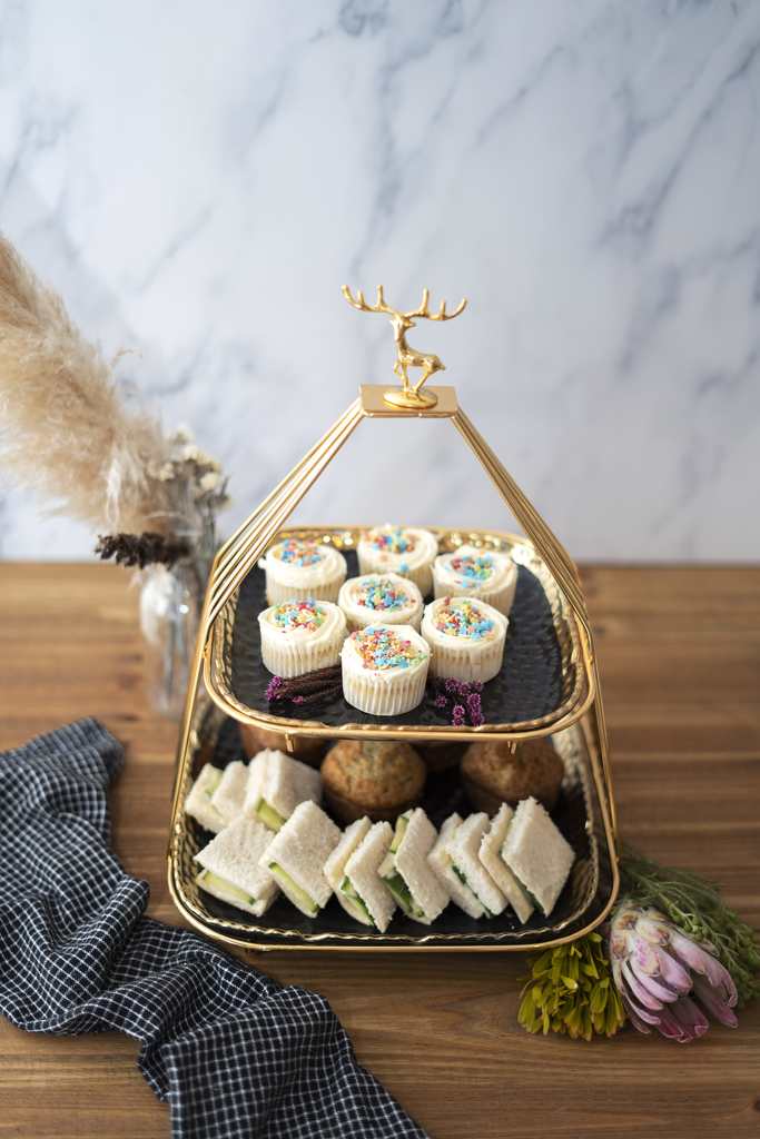Two-Tier Reindeer Server with Golden Detail