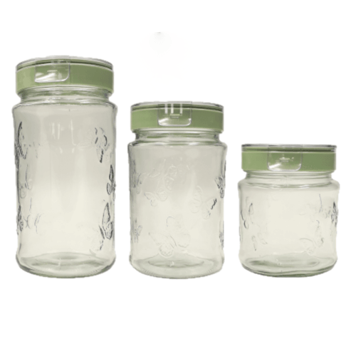 Embossed Canister 3 Piece Set - Green - Home And Trends