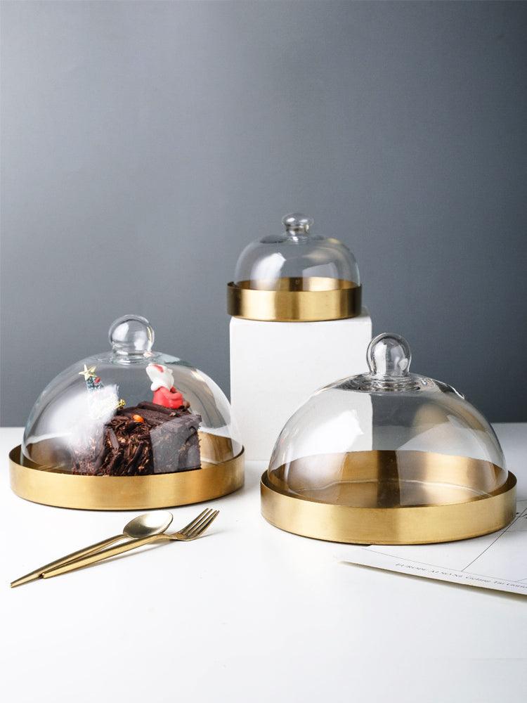 Glass Cake Dome with Golden Base - Home And Trends