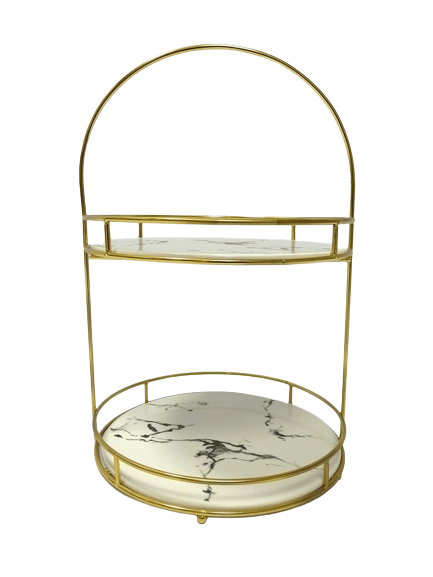 Two Tier Round Ceramic Display with Golden Stand - Large