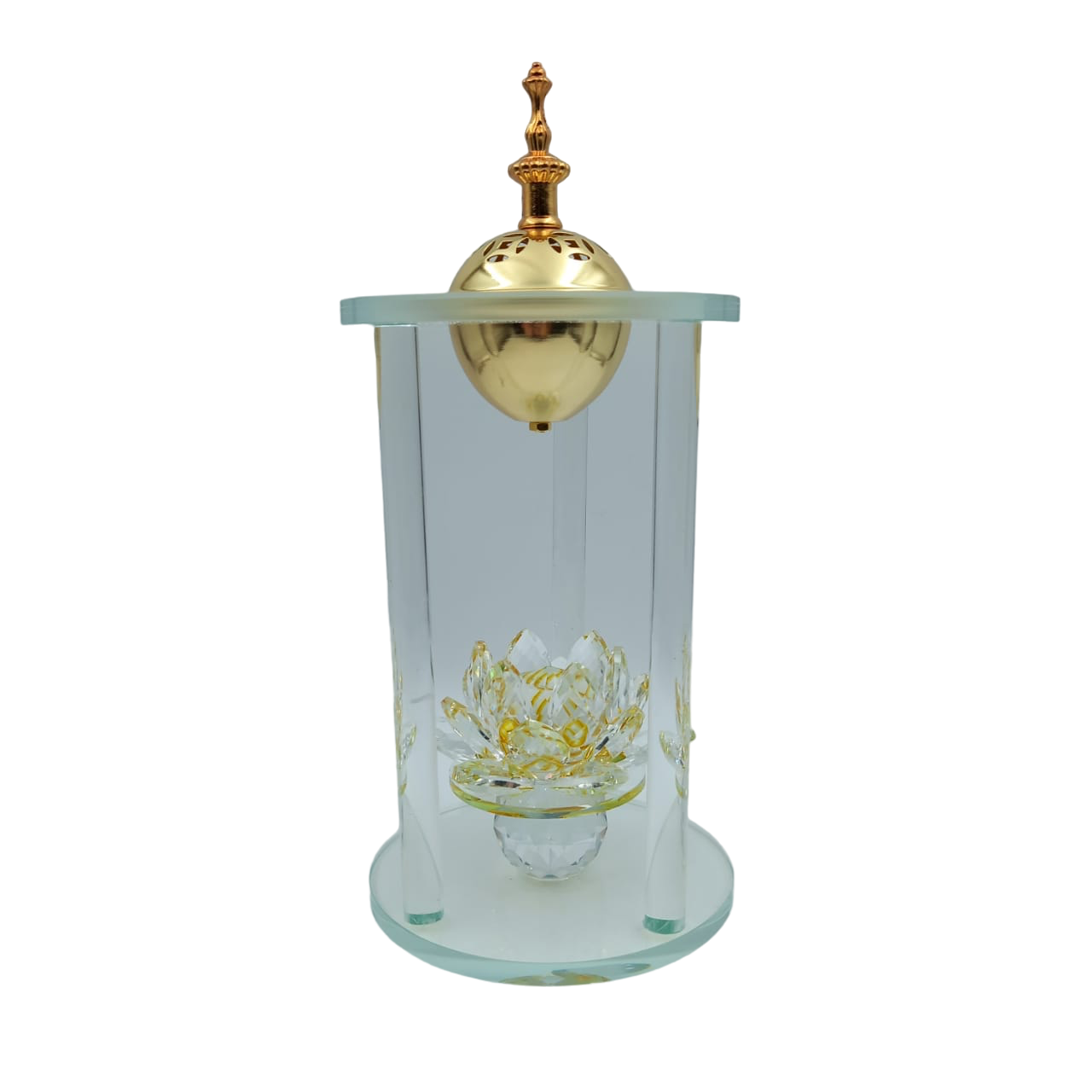 Round Crytsal Burner with Flower Detail - Gold Large