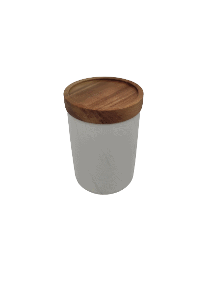 Marble Design Canister with Wooden Lid - Grey
