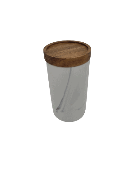 Marble Design Canister with Wooden Lid - Grey