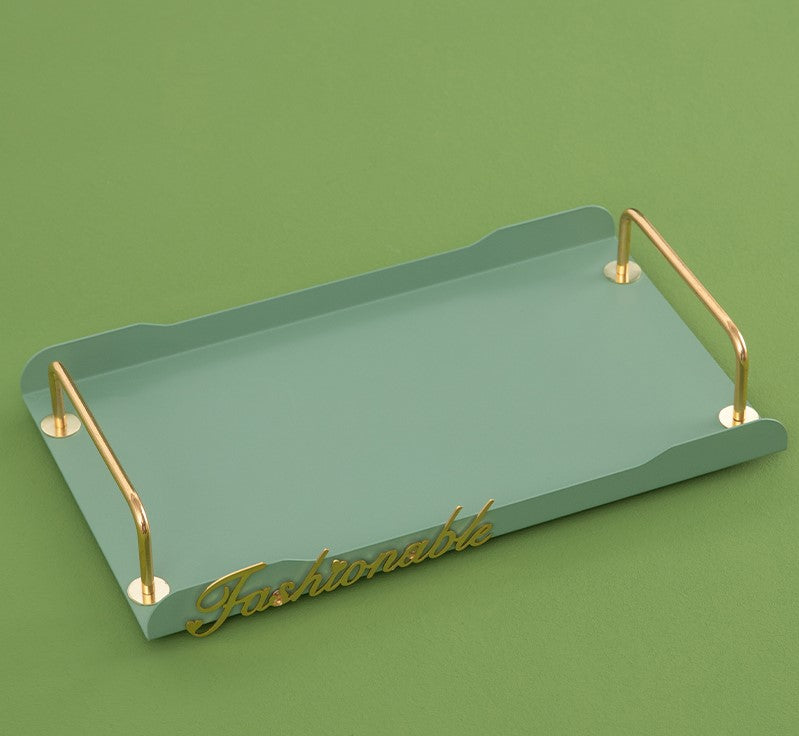 Rectangular Metal Tray with Golden Handles