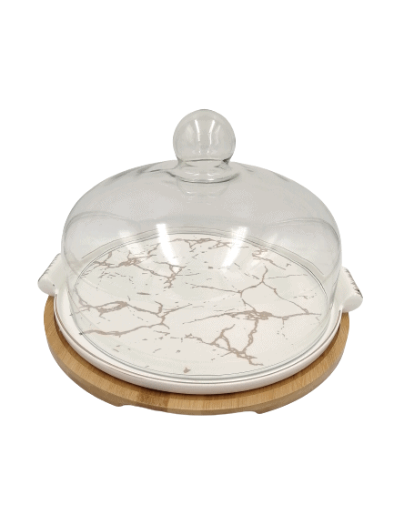 Marble Cake Display with Glass Dome