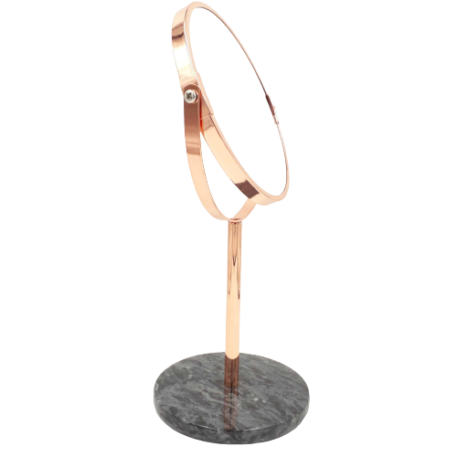 Rose Gold Mirror with Marble Stone Base - Dark Grey - Home And Trends